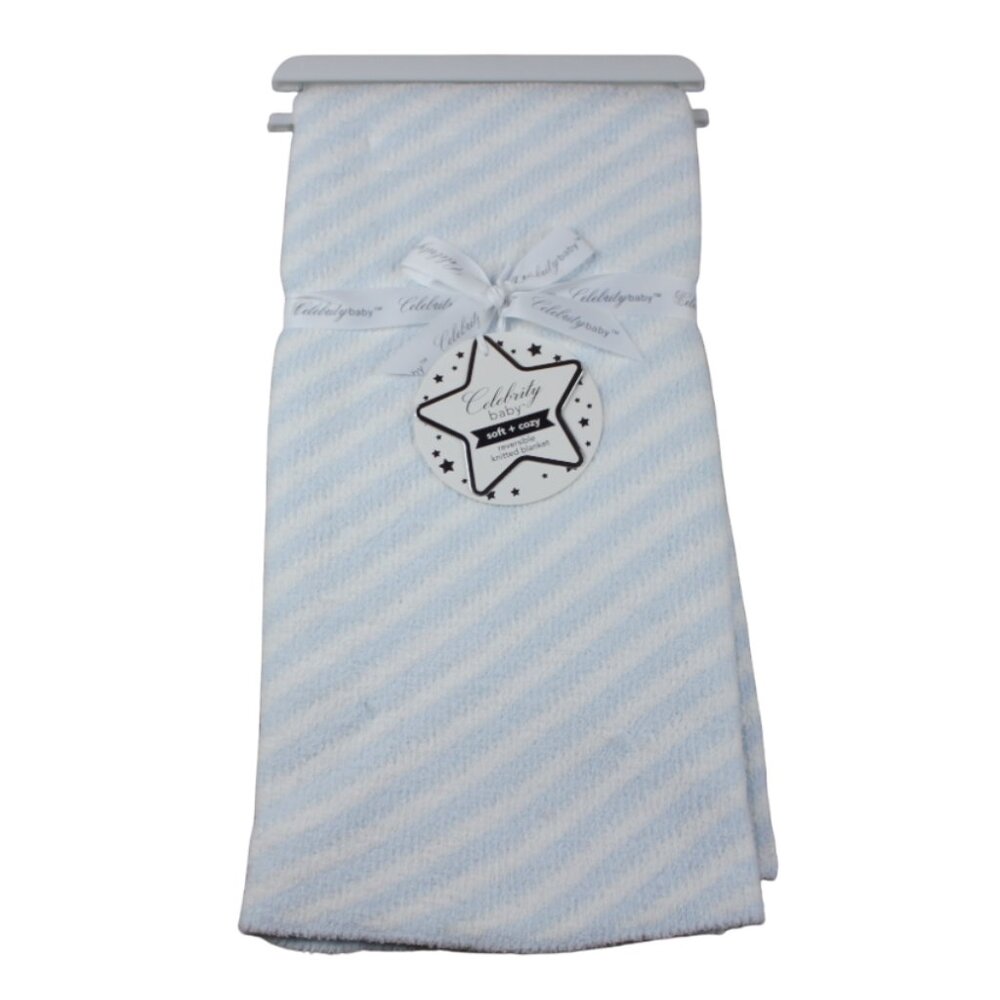 Little Celebrity Blue White Striped Diagonal Baby Blanket Soft Infant NWT RARE